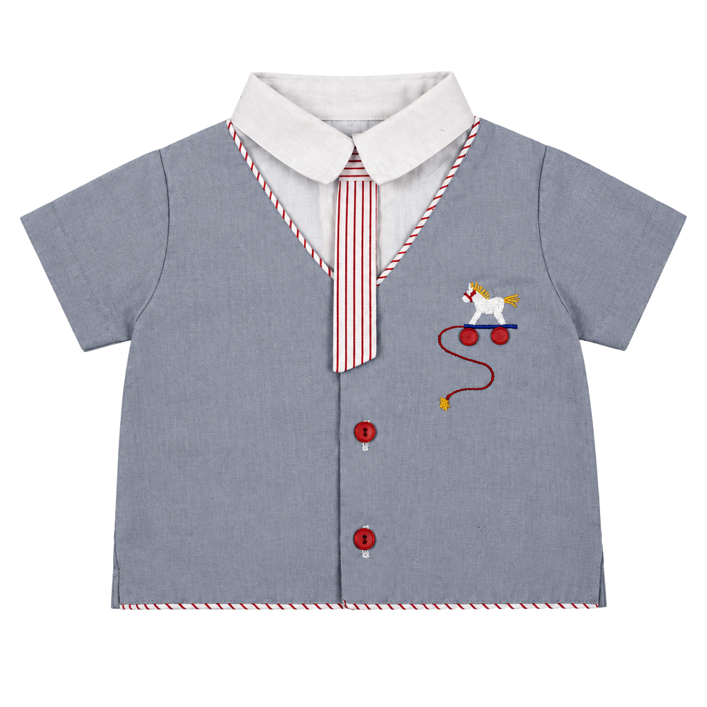 Vintage Baby Boy Short Sleeve Shirt Grey Horse Applique 1