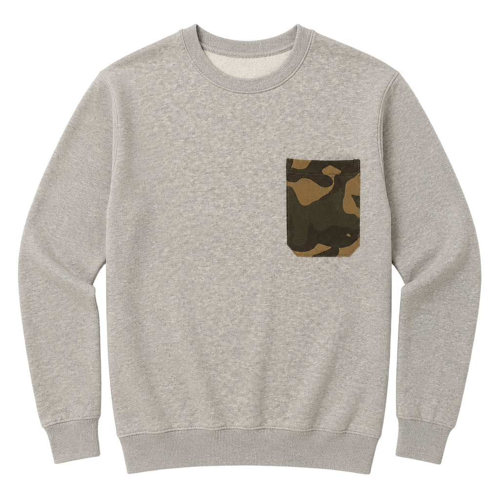 Zara Man Grey Crewneck Sweatshirt with Camo Pocket Size M 1