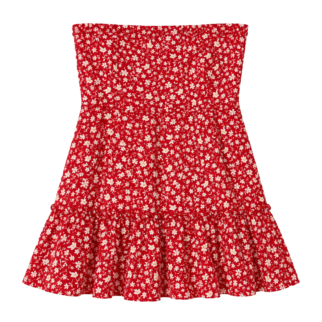 Skies Are Blue Floral Tiered Skirt Size M Red White Ruffle 1