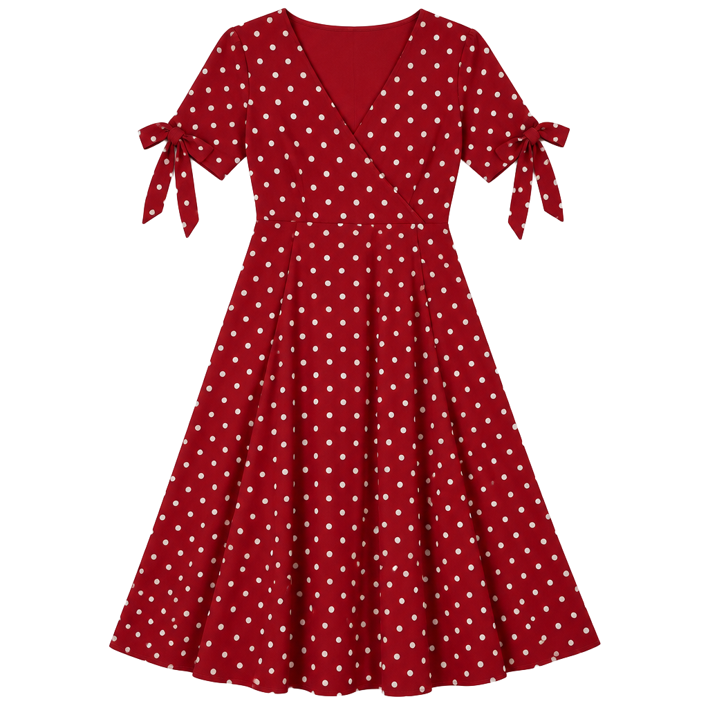 Davi & Dani Polka Dot Dress Size L Red White Tie Sleeve 1