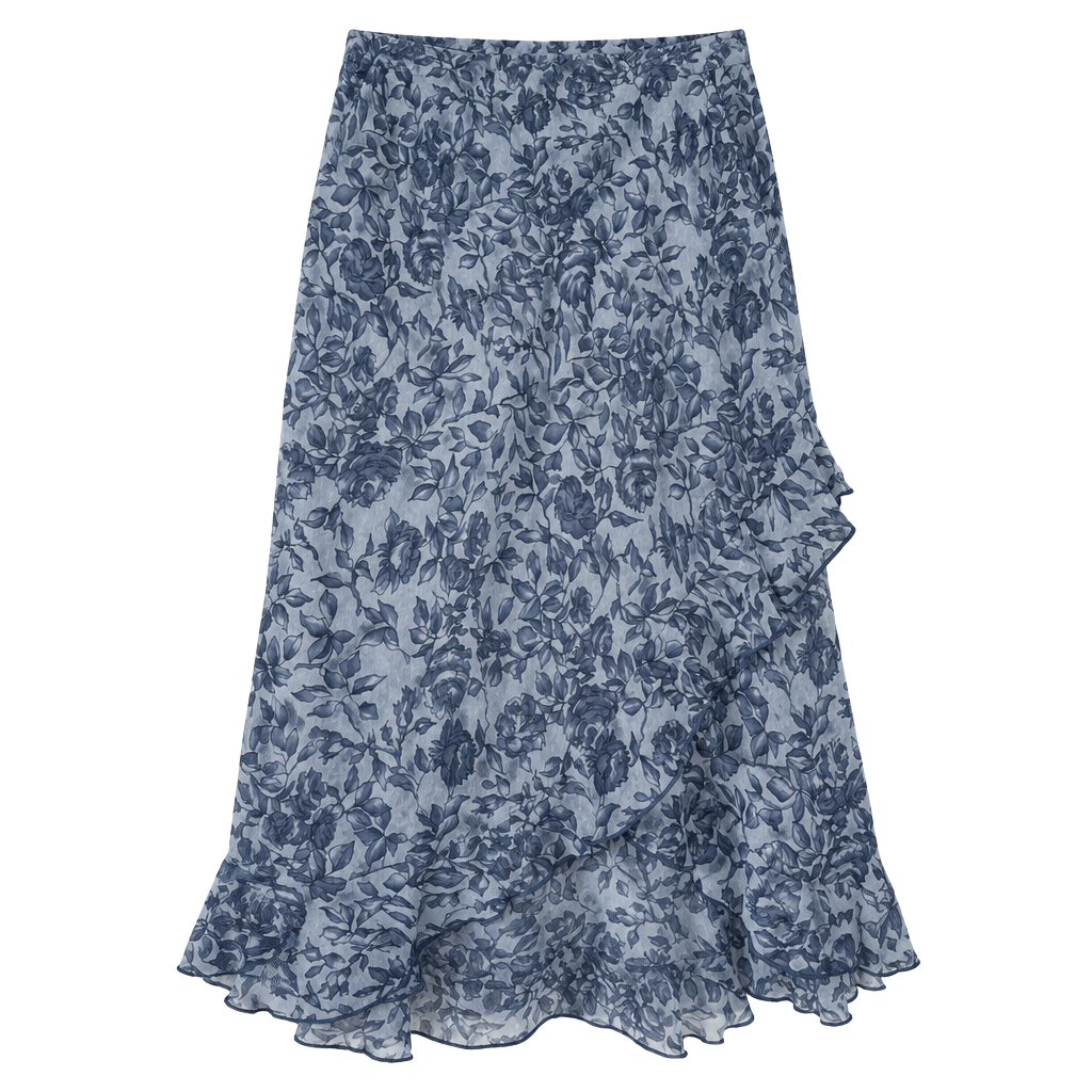 Jonathan Martin Floral Asymmetrical Skirt Blue Mesh Ruffle 1
