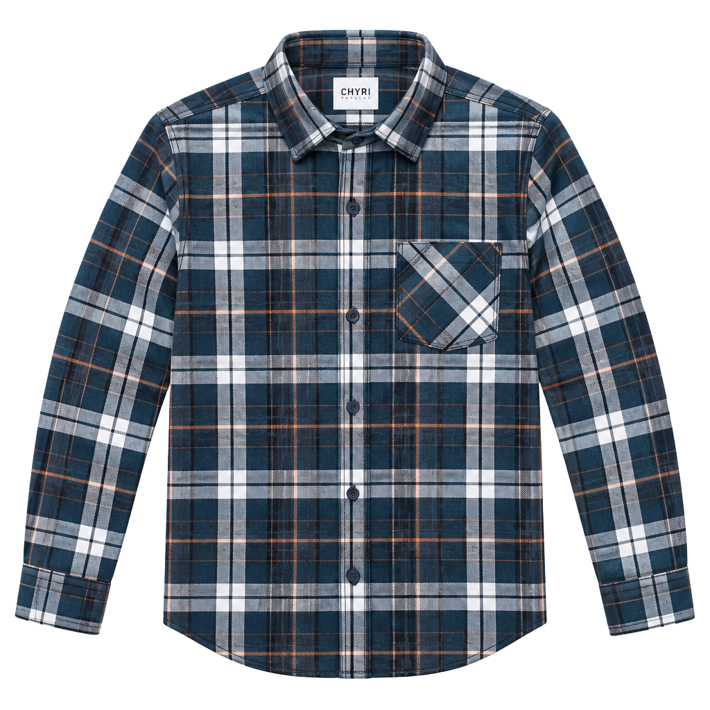 Chyrii Plaid Flannel Shirt Size M Blue White Button Down Pocket 1