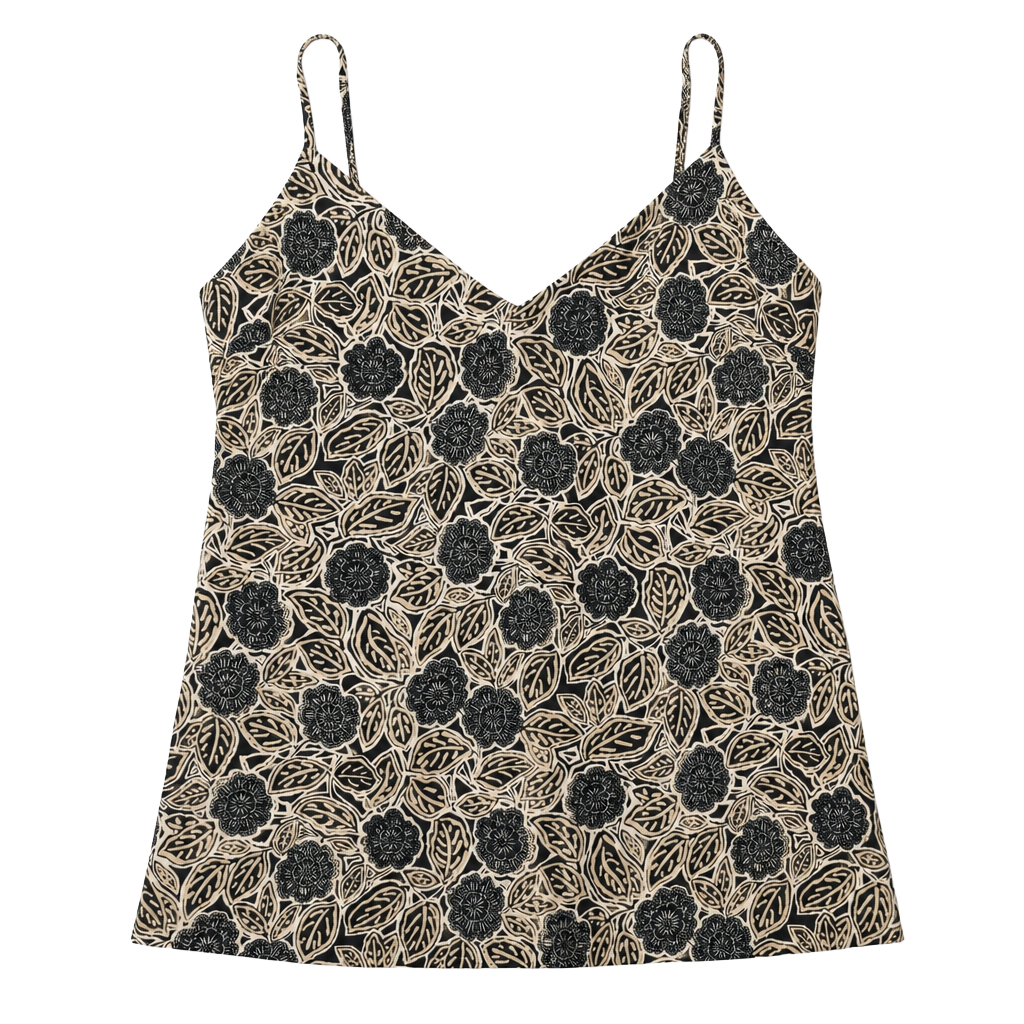 Jonathan Martin Vintage Black and Beige Floral Print Spaghetti Strap Maxi Dress 1