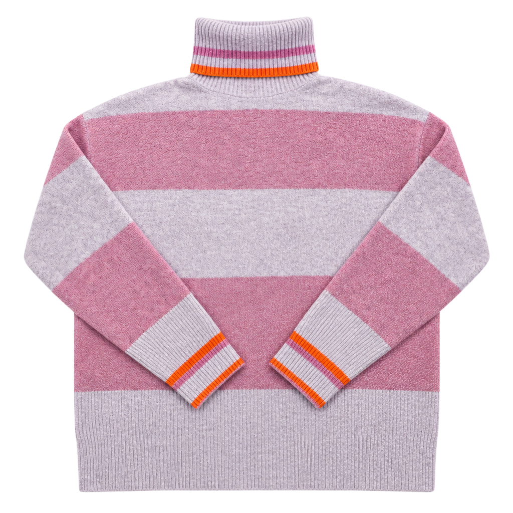 J. Crew Striped Turtleneck Sweater Pink Supersoft Yarn 1