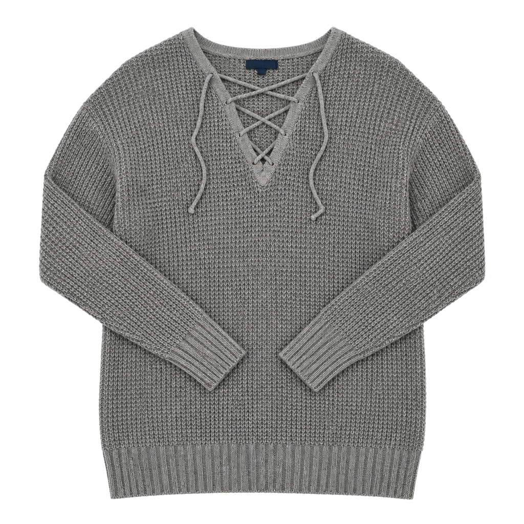 American Eagle Outfitters Lace Up Waffle Knit Sweater Size XL Gray 1