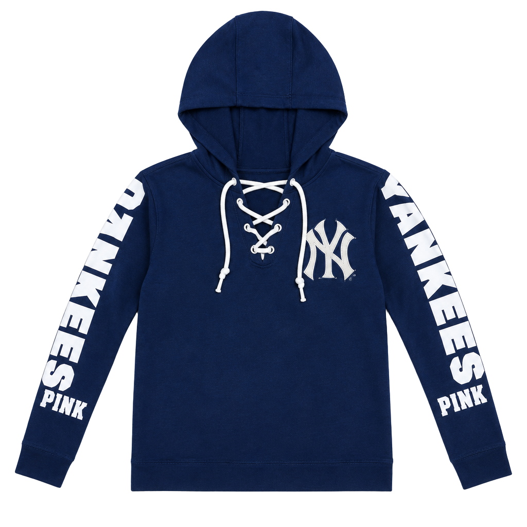 Pink Victoria's Secret MLB New York Yankees Lace-Up Hoodie Size M 1