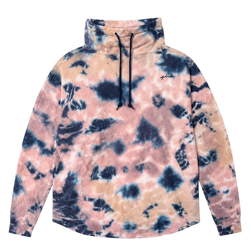Victoria's Secret PINK Varsity Cowl Neck Tie Dye Pullover Hoodie Sweater 1