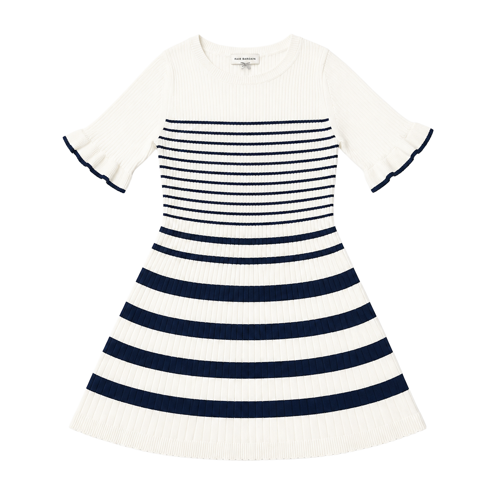 Free Assembly Women's Striped Knit Ruffle Sleeve Fit and Flare Dress, Size L 1