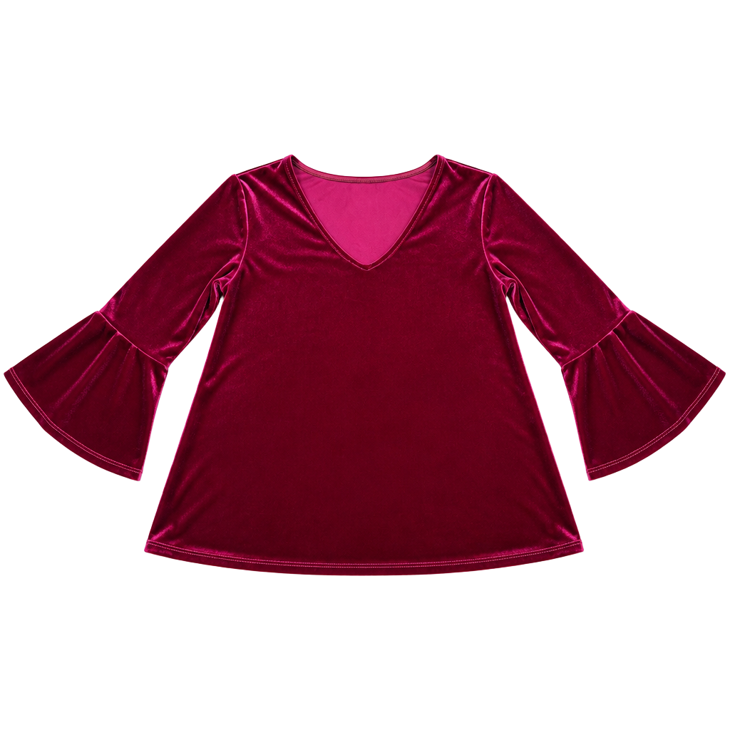 MSK Red Velvet V-Neck Bell Sleeve Blouse Top 1