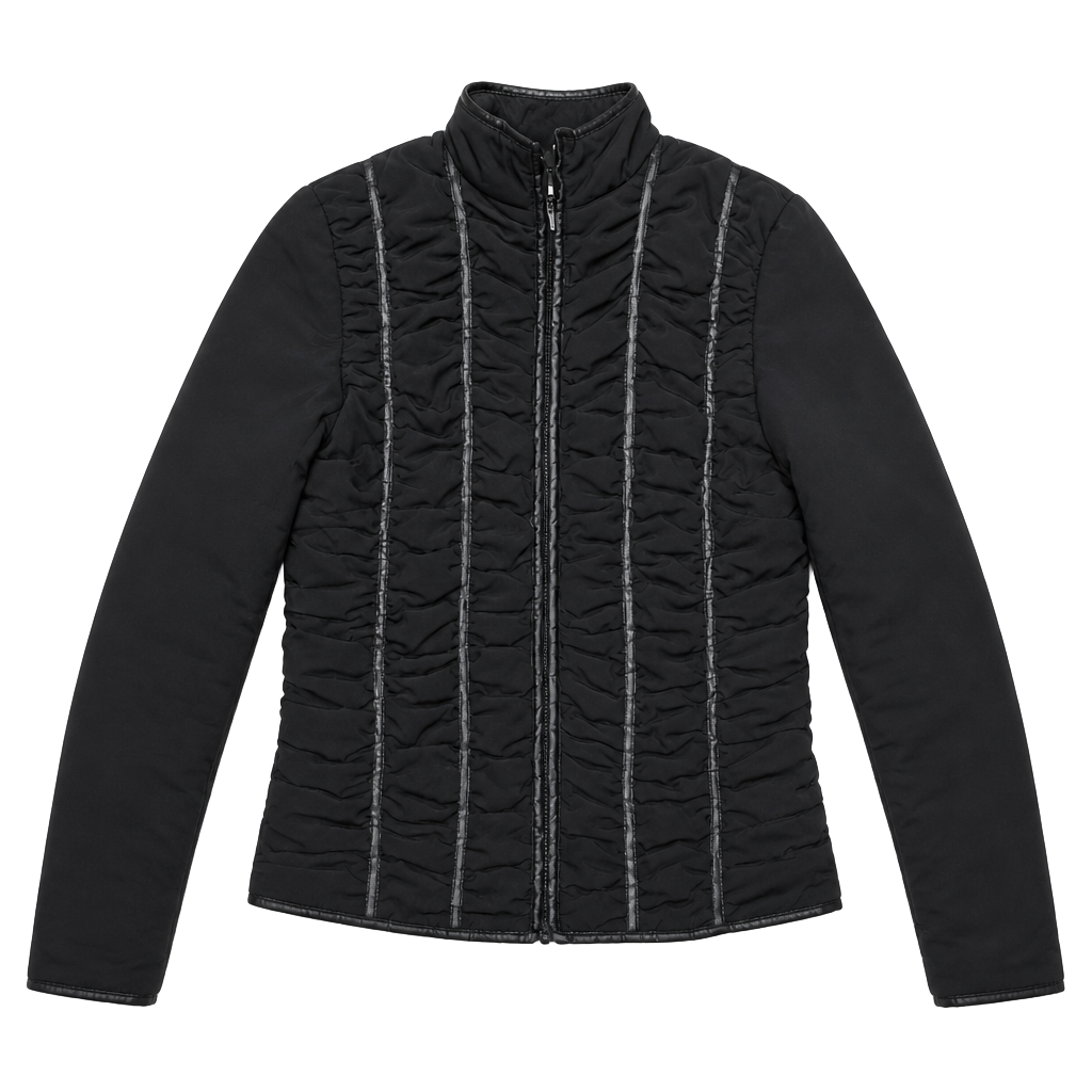 Larry Levine Women's Black Ruched Zip-Up Jacket with Faux Leather Trim 1