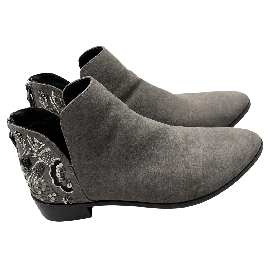 Kenneth Cole Reaction Loop Knot Grey Embroidered Beaded Ankle Boots Size 10M 1
