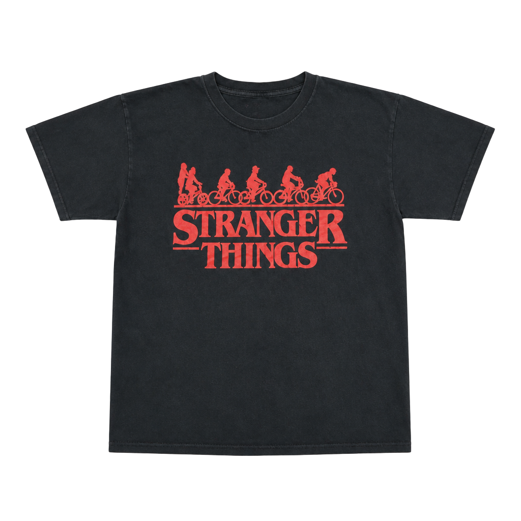 Stranger Things Netflix Official Merchandise Red Bike Silhouettes Logo Black T-Shirt XS 1