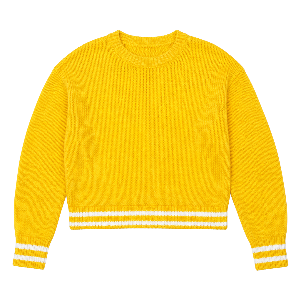 Hollister Yellow Striped Hem Long Sleeve Cropped Crewneck Knit Sweater Size S 1