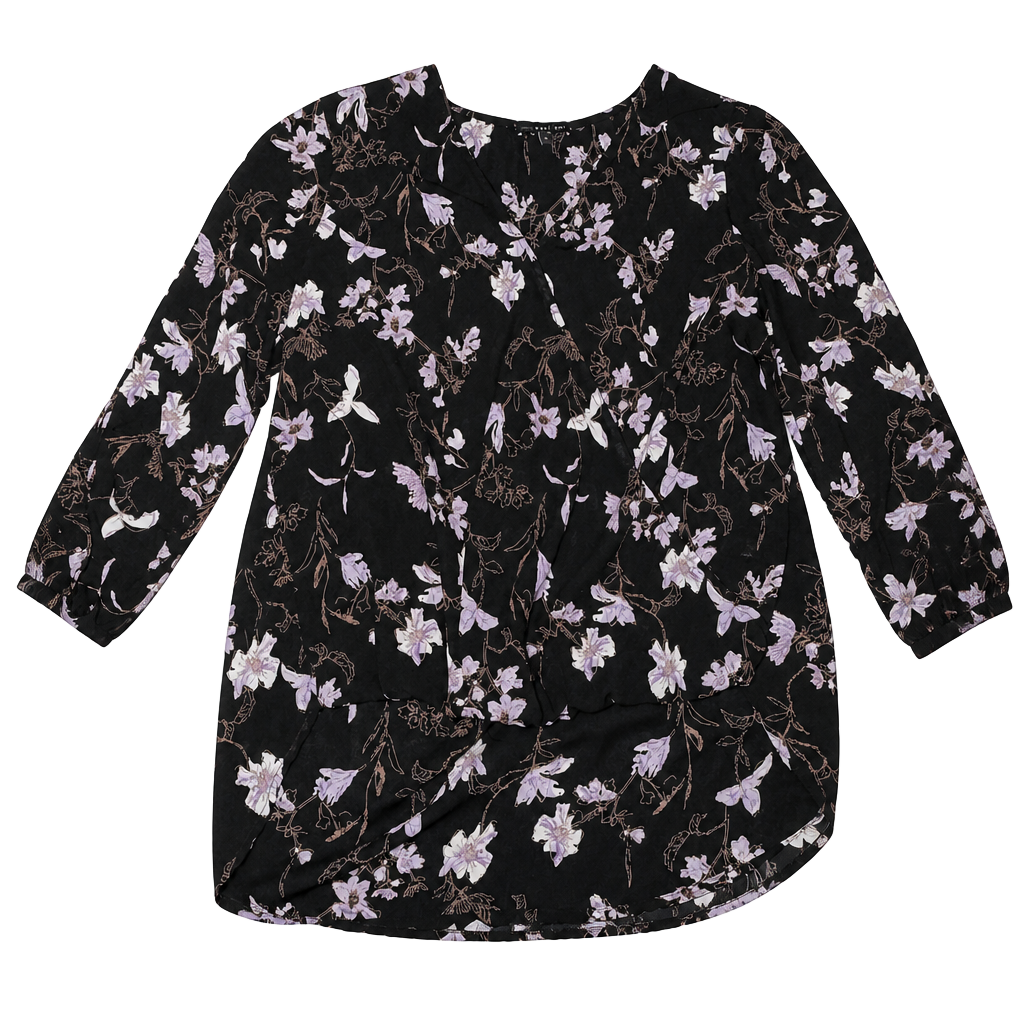West Kei Alexa Surplice V-Neck Black Purple Floral Blouse 1