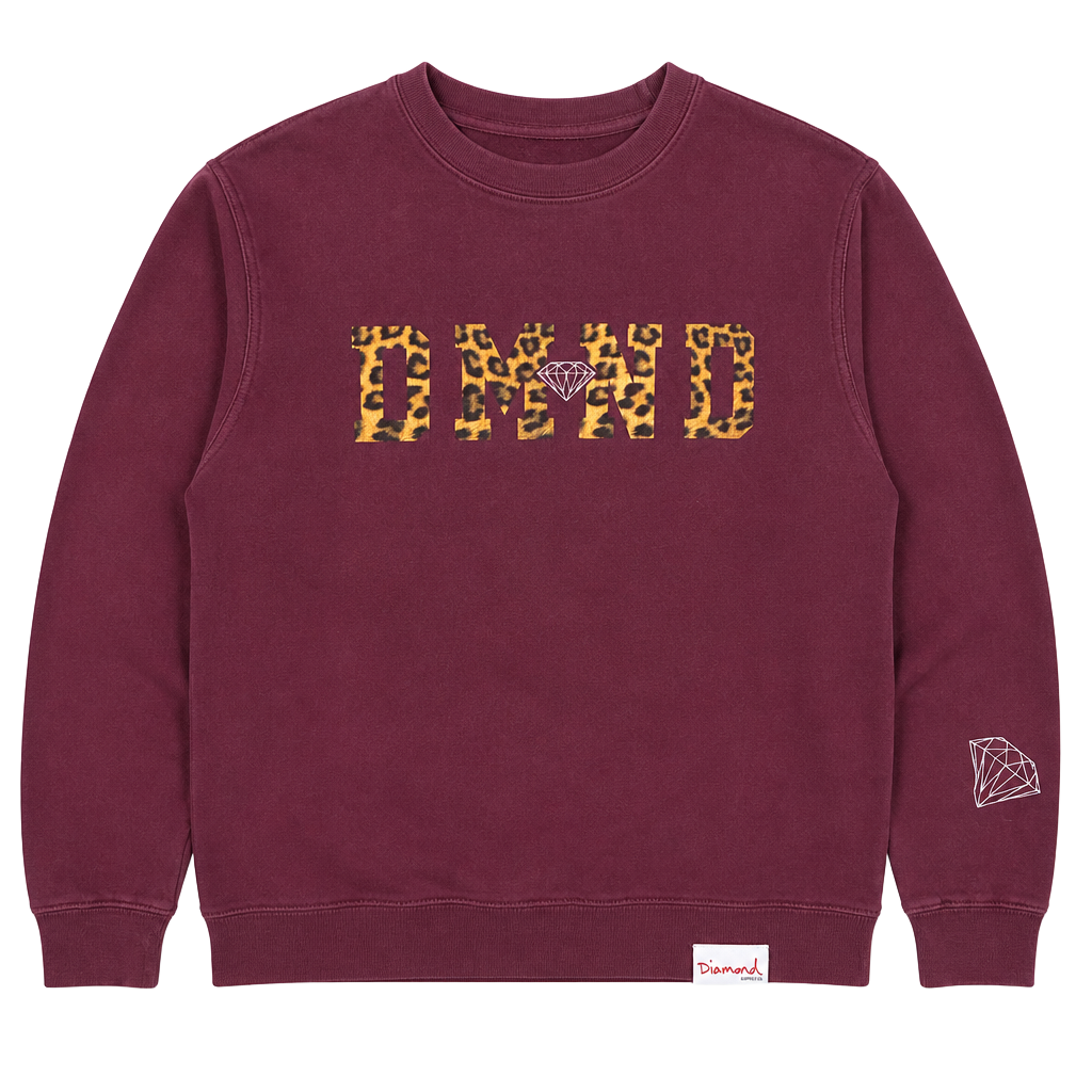 Diamond Supply Co. Maroon Leopard Logo Pullover Sweatshirt Medium 1