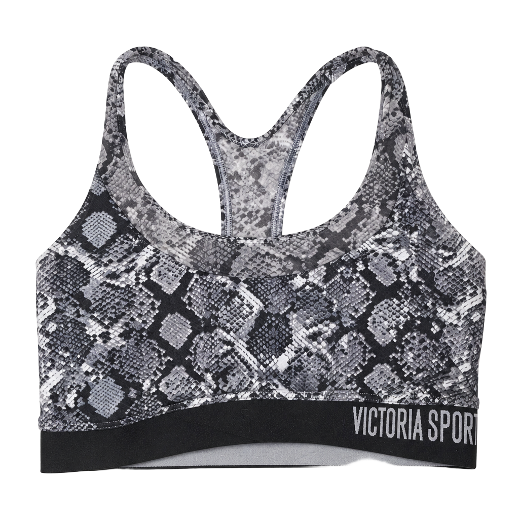 Victoria Sport Snakeskin Gray Black Racerback The Player Sports Bra 1
