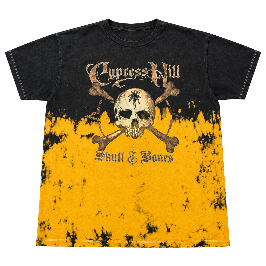 Cypress Hill Skull & Bones T-Shirt Size 2X Black Yellow Tie Dye 1