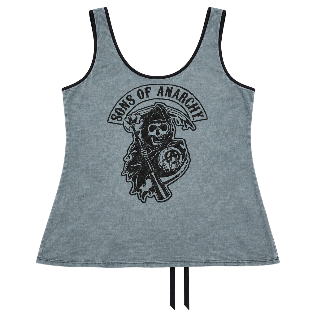 Sons of Anarchy Tank Top Size 2XL Grey Reaper Wings Lace Up Back 1
