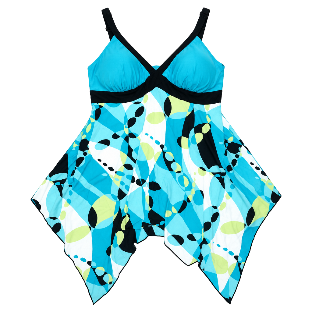 Cato Woman Swimsuit Top Size 22/24W Blue Black Abstract Tankini 1