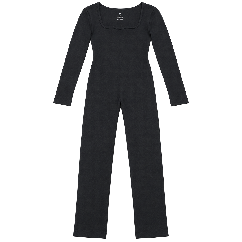 Unbranded Ribbed Long Sleeve Jumpsuit Size L Black 1