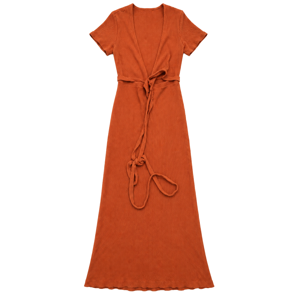 FP Beach Midi Dress Size L Orange Ribbed Tie Front Cutout 1