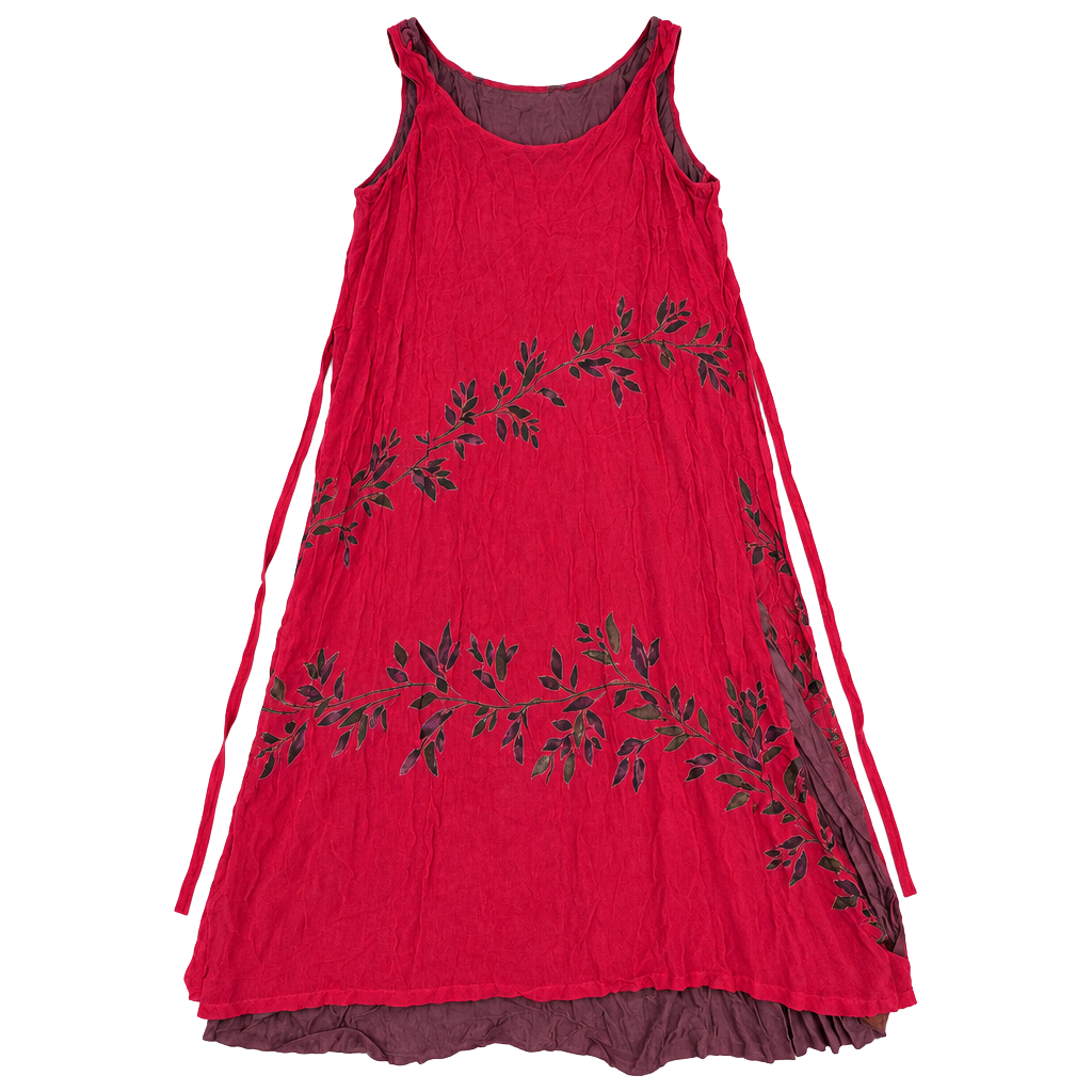 Avenue Maxi Dress Size 18/20 Red Leaf Print Rayon Sleeveless Slip 1