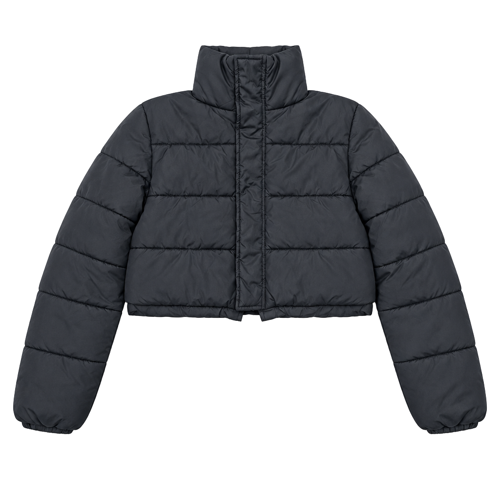 SHEIN Puffer Jacket Size S Black Cropped Stand Collar Winter Coat 1