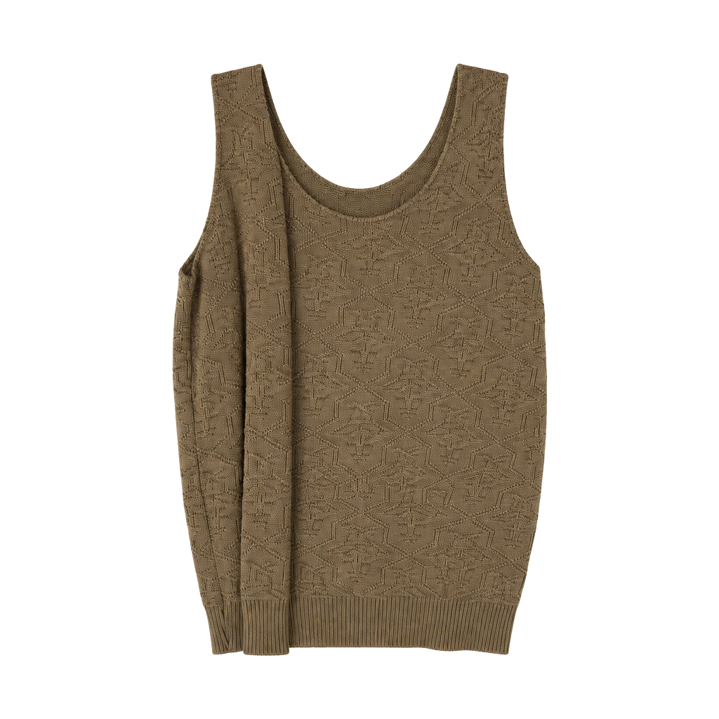 Stefano Sportswear Knit Tank Top Brown Geometric Textured Scoop Neck 1