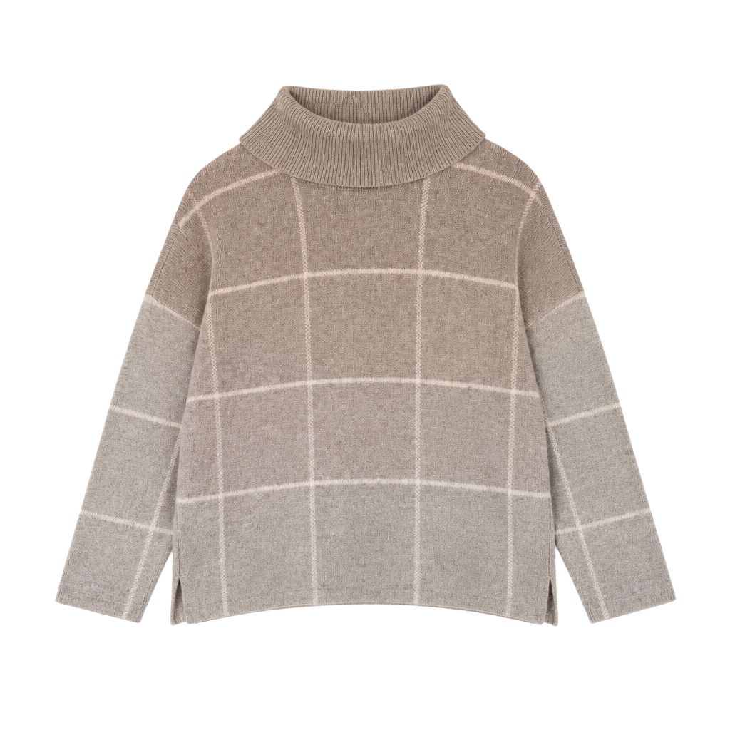 Adrienne Vittadini Turtleneck Sweater Size S Gray Plaid Windowpane 1