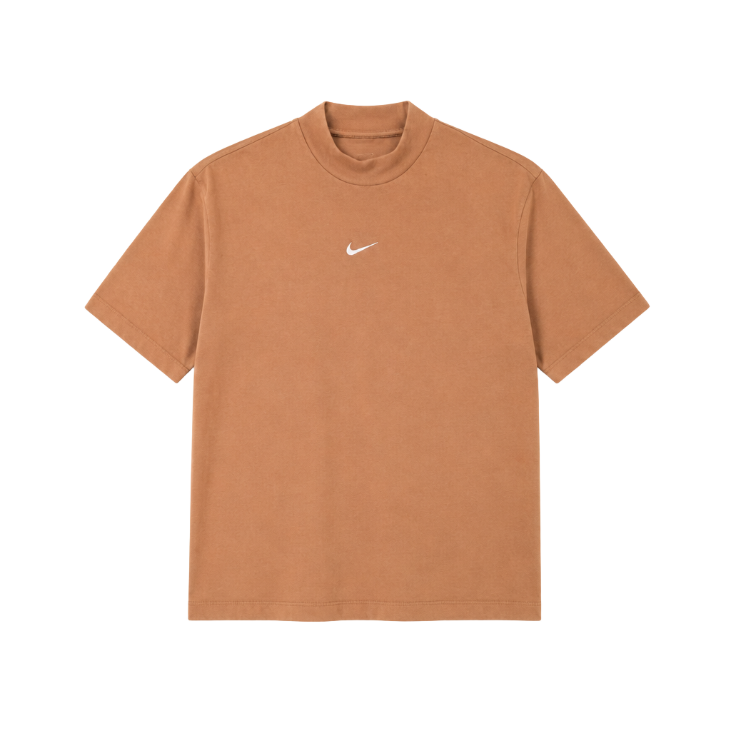 Nike Mock Neck Crop Top Size S Tan Center Swoosh T-Shirt 1