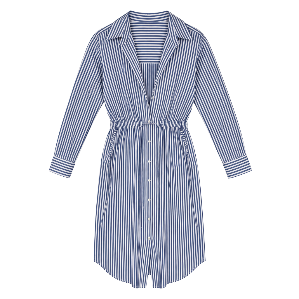Sabrina Lauren Shirt Dress Size M Blue White Striped Drawstring 1