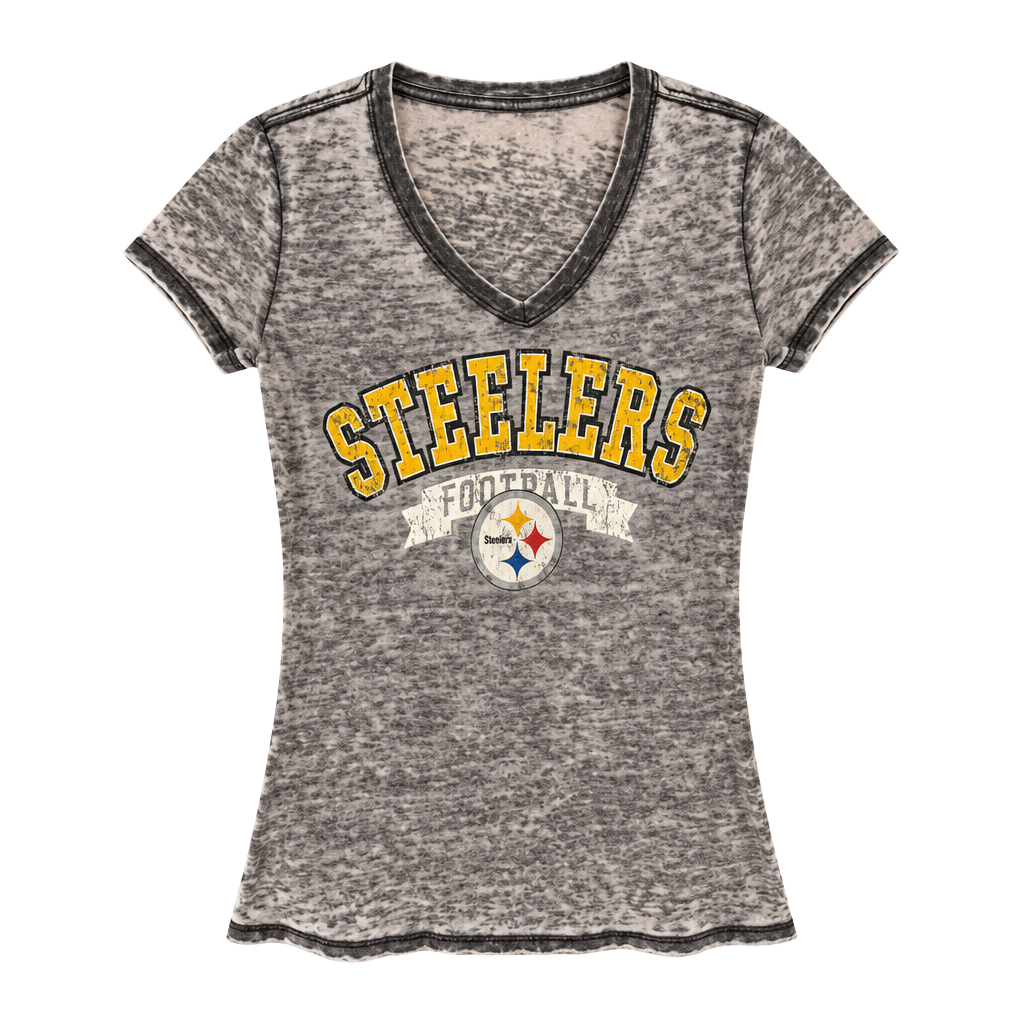 NFL Team Apparel Pittsburgh Steelers V-Neck T-Shirt Size S Gray Burnout 1