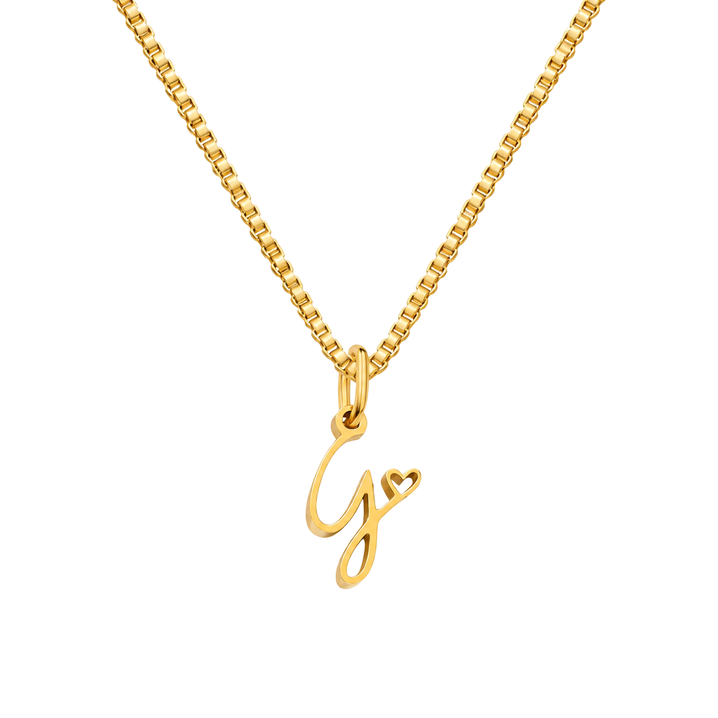 Cursive Initial G Letter Pendant Necklace Gold Stainless Steel 1