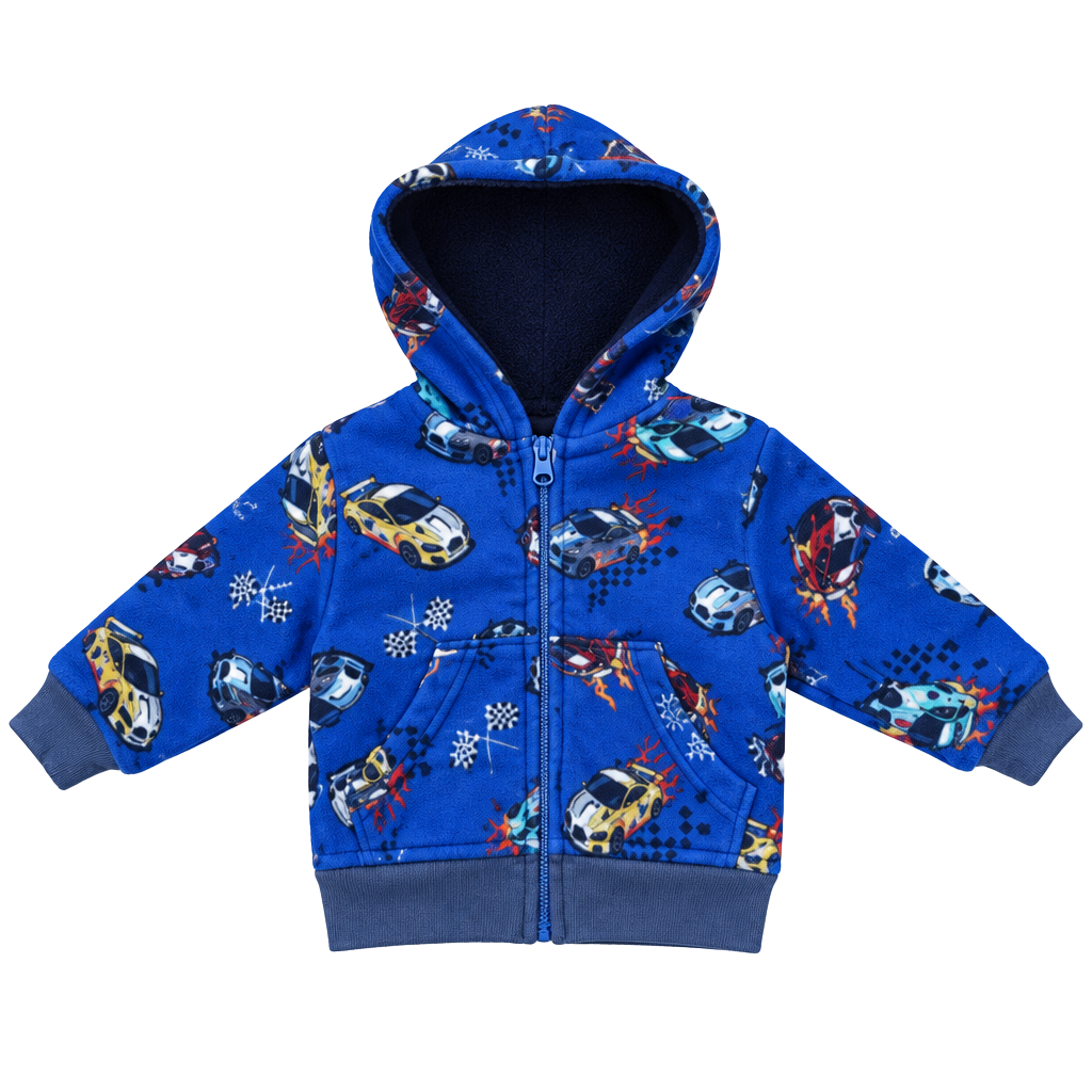 The Children's Place Zip Up Hoodie Size 9-12M Blue Car Print Sherpa Lined 1