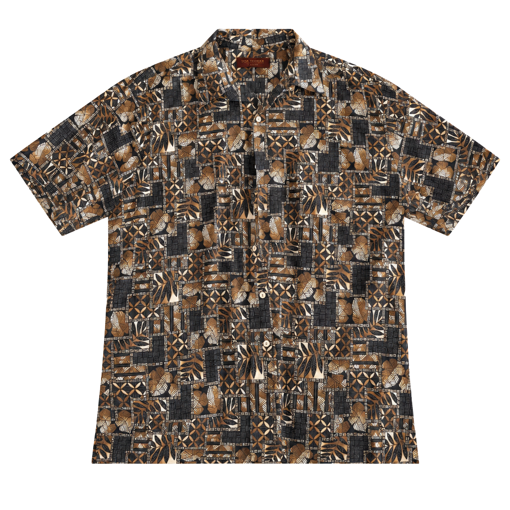 Tori Richard Hawaiian Shirt Size XL Brown Geometric Print Cotton Lawn 1