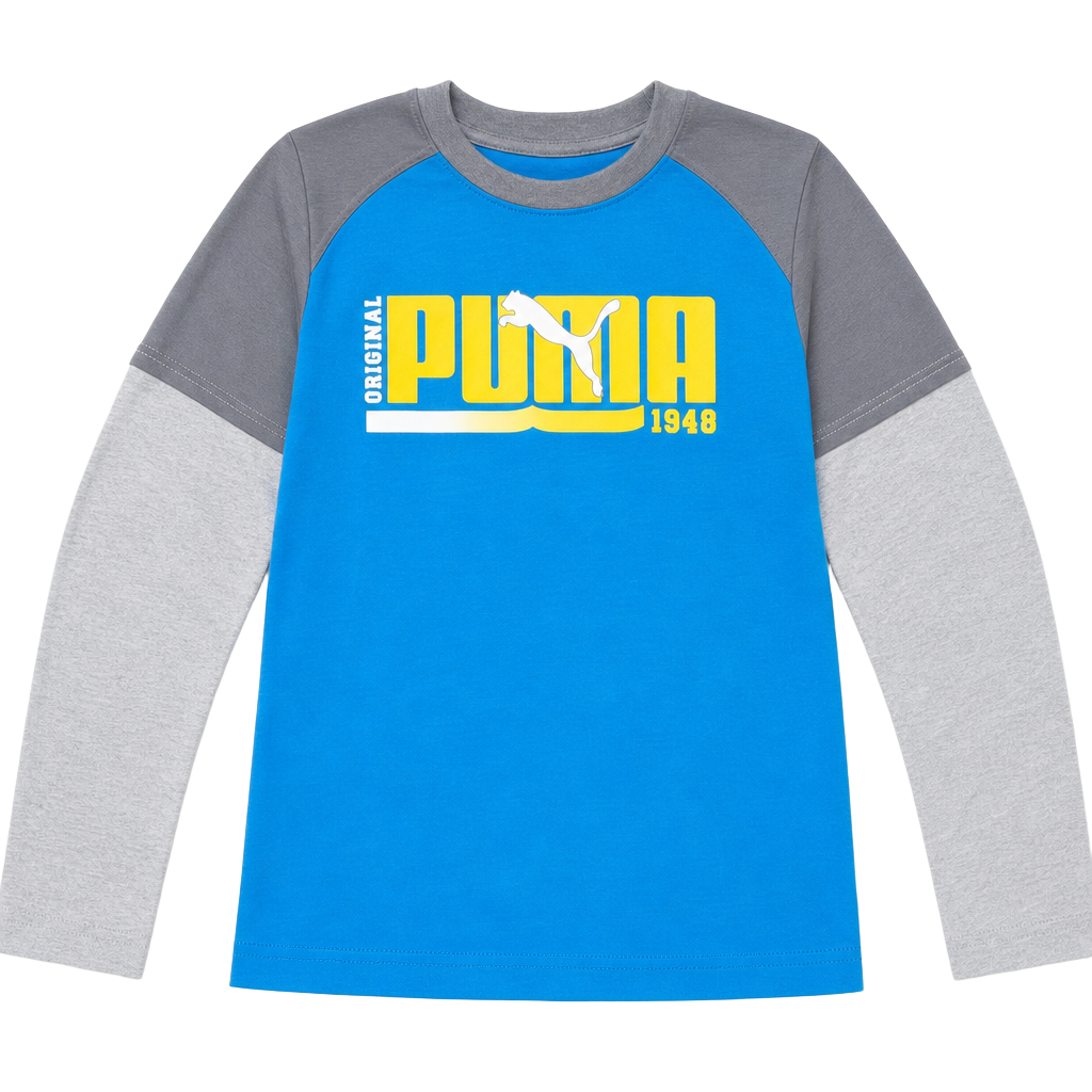 Puma T-Shirt Long Sleeve Crew Neck Printed Black and Cream Size M 10-12Y 1