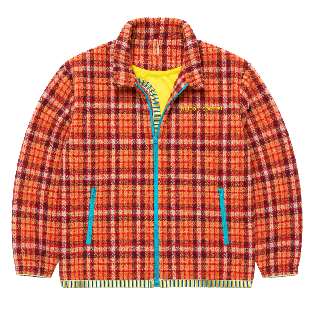 Hidden Season Red Plaid Tweed Zip Jacket Size L 1