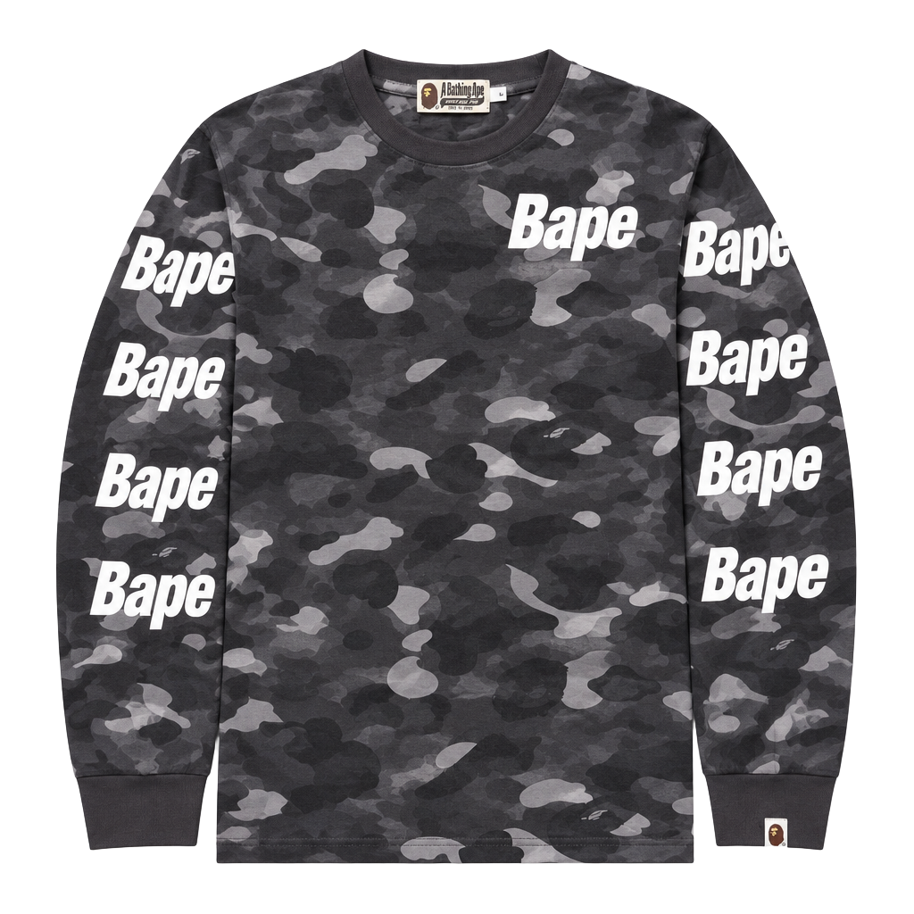 A Bathing Ape Black Camo Long Sleeve Size S 1