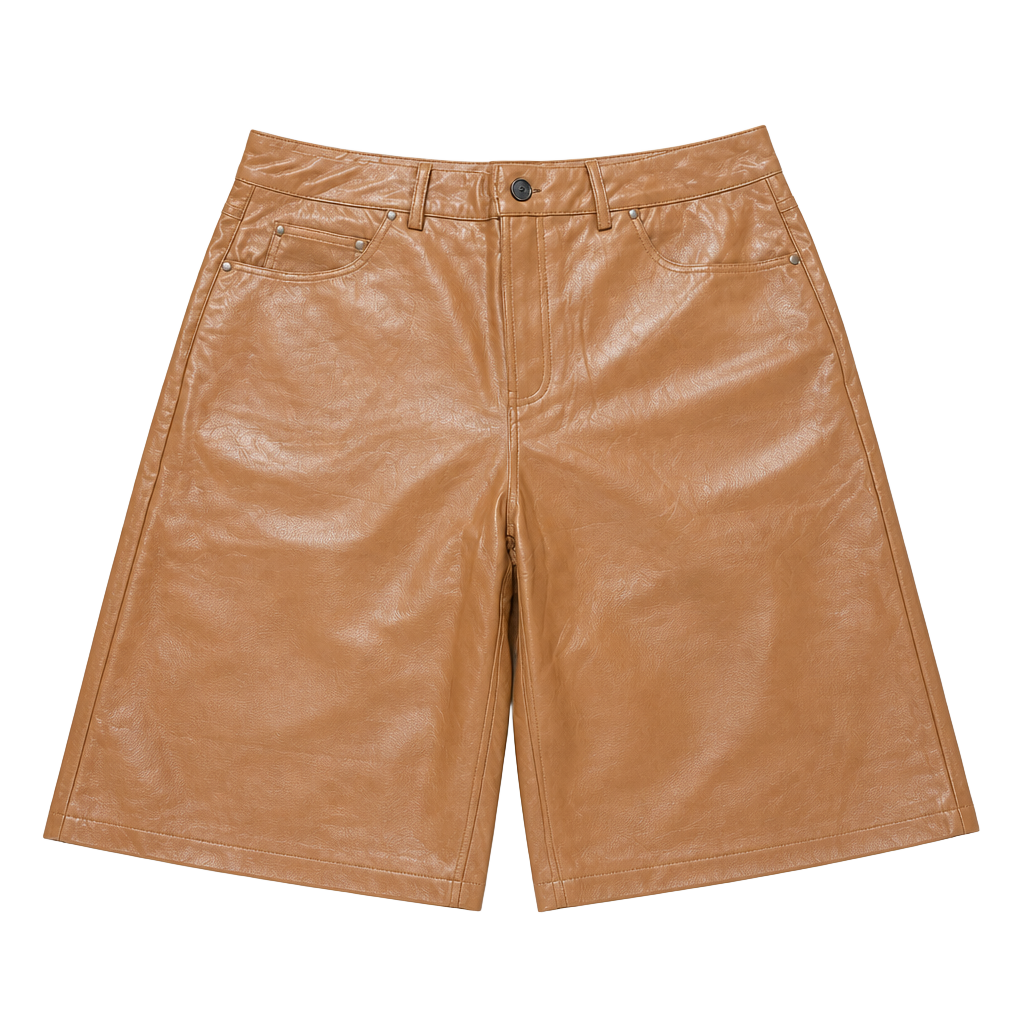 Hidden Season Brown Faux Leather Bermuda Shorts Size 2XL 1
