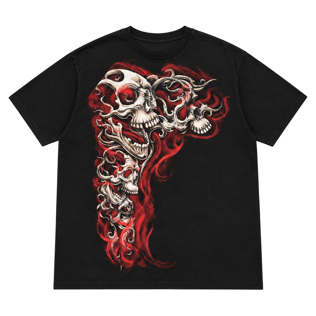 Delta Apparel Skull Flames Graphic T-Shirt Size 2XL Black Cotton Punk Goth Y2K 1
