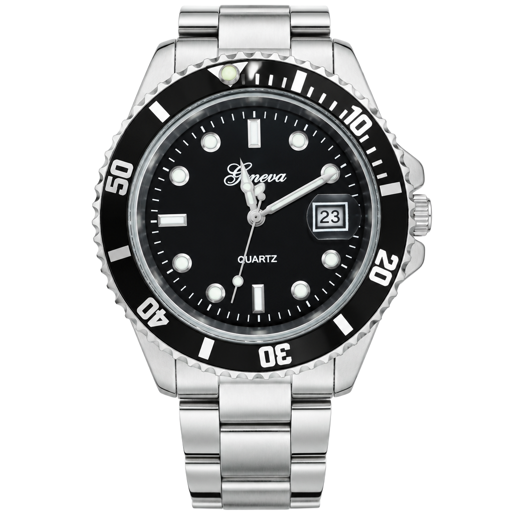 Geneva Quartz Watch Black Dial Silver Tone 1