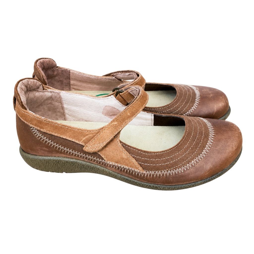 Naot Kirei Brown Leather Mary Jane Flat Shoes Size 37 1