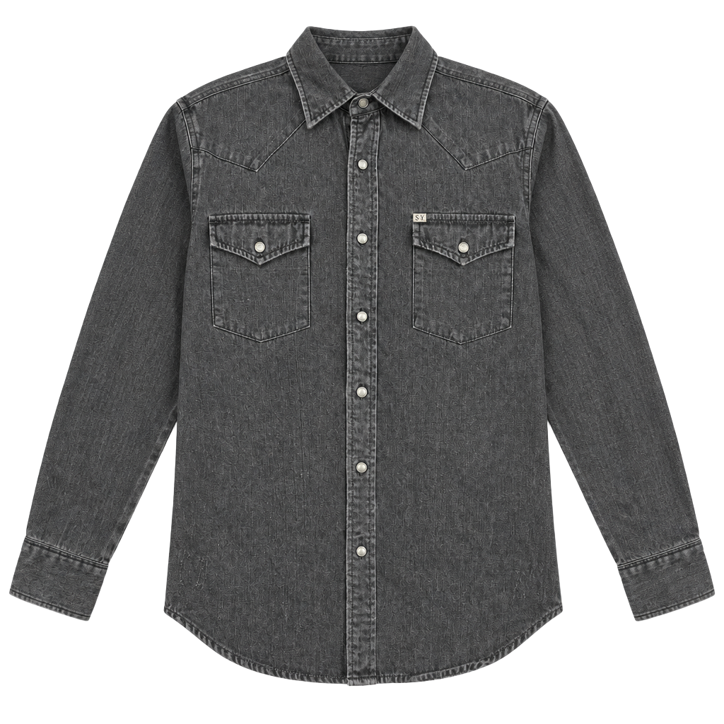 Salt Valley Western Denim Shirt Size M Black Long Sleeve Pearl Snap 1