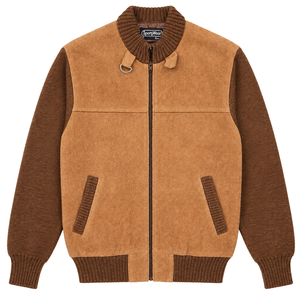 Sears Sportswear Vintage Suede Bomber Jacket Size S Brown Leather Knit 1