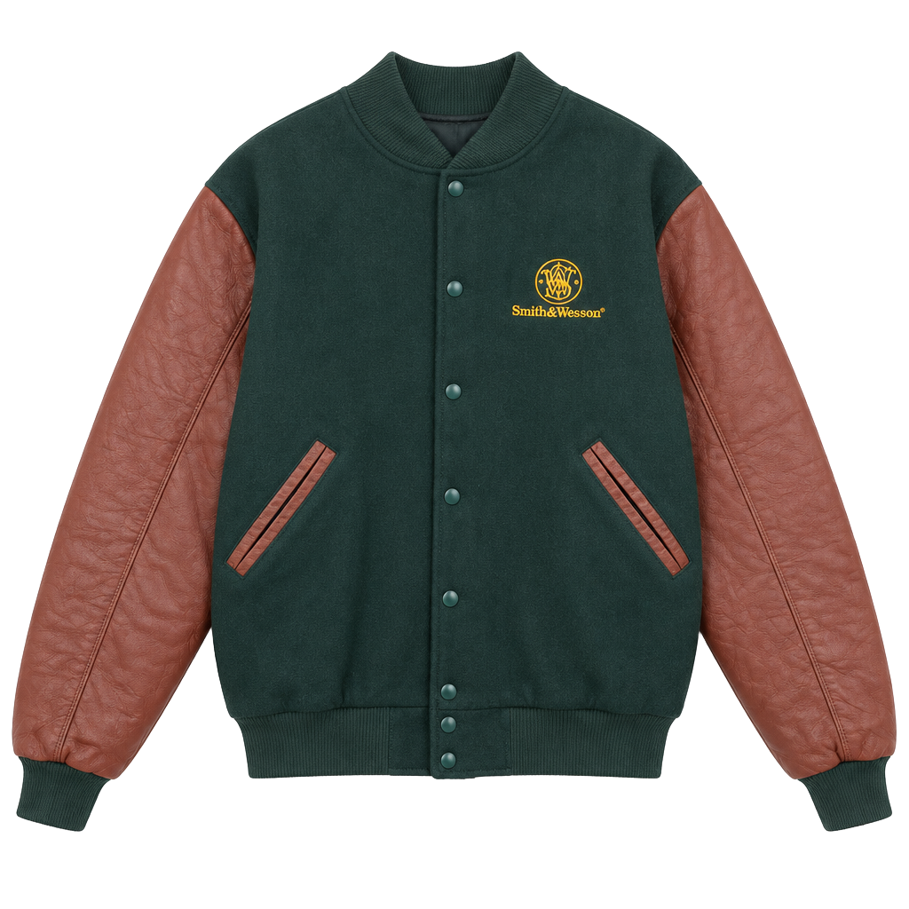 Team Universe Smith & Wesson Varsity Jacket Size L Green Leather Wool 1