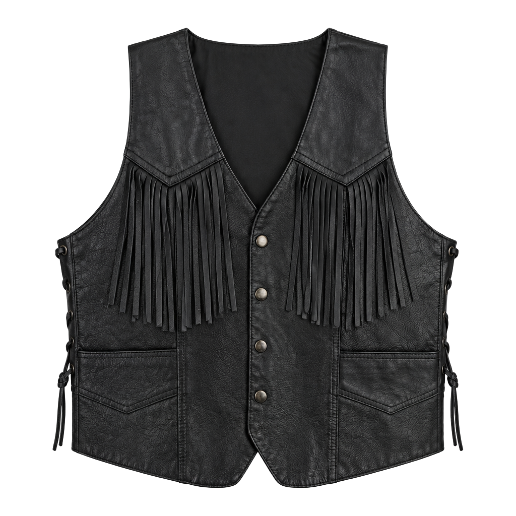 Genuine Leather Hand Painted Michoacan Bull Fringe Vest Size L 1