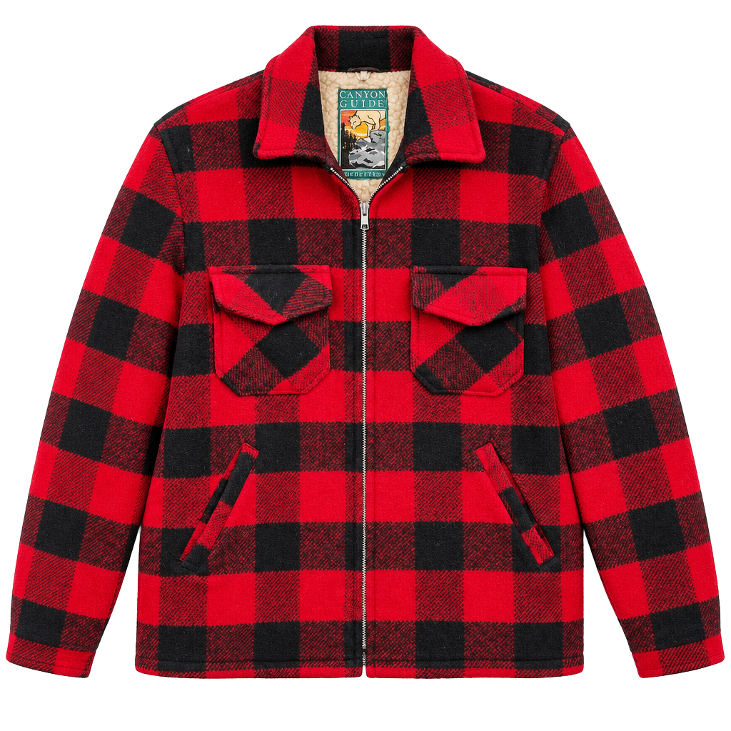 Canyon Guide Buffalo Plaid Jacket Size M Red Black Sherpa Lined 1