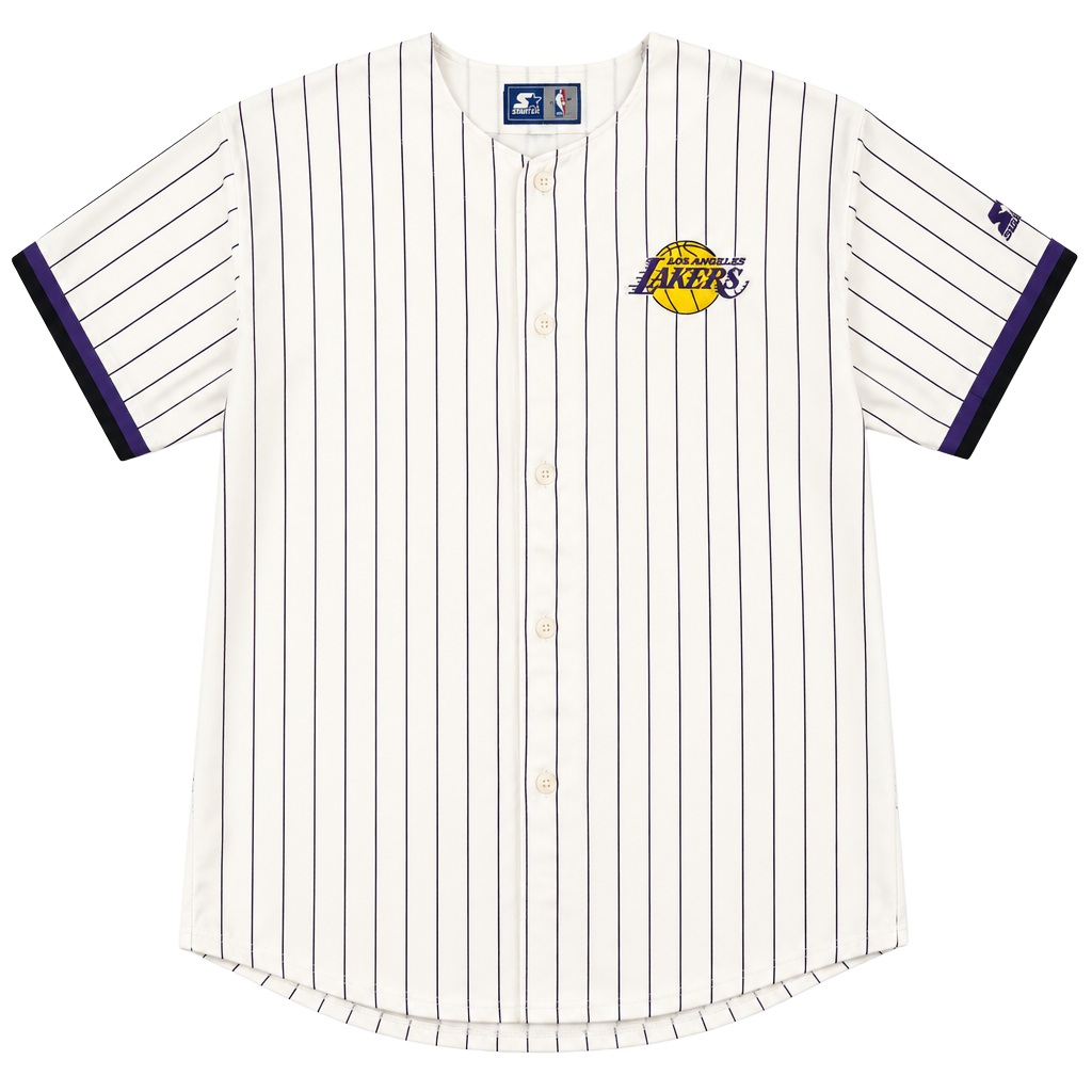 Starter Los Angeles Lakers Pinstripe Baseball Jersey Size M White Purple 1