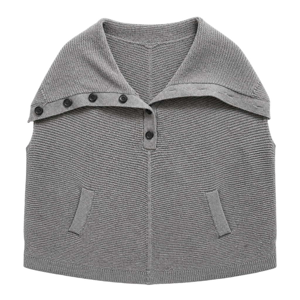 Banana Republic Grey Ribbed Knit Buttoned Poncho Cape Sweater 1