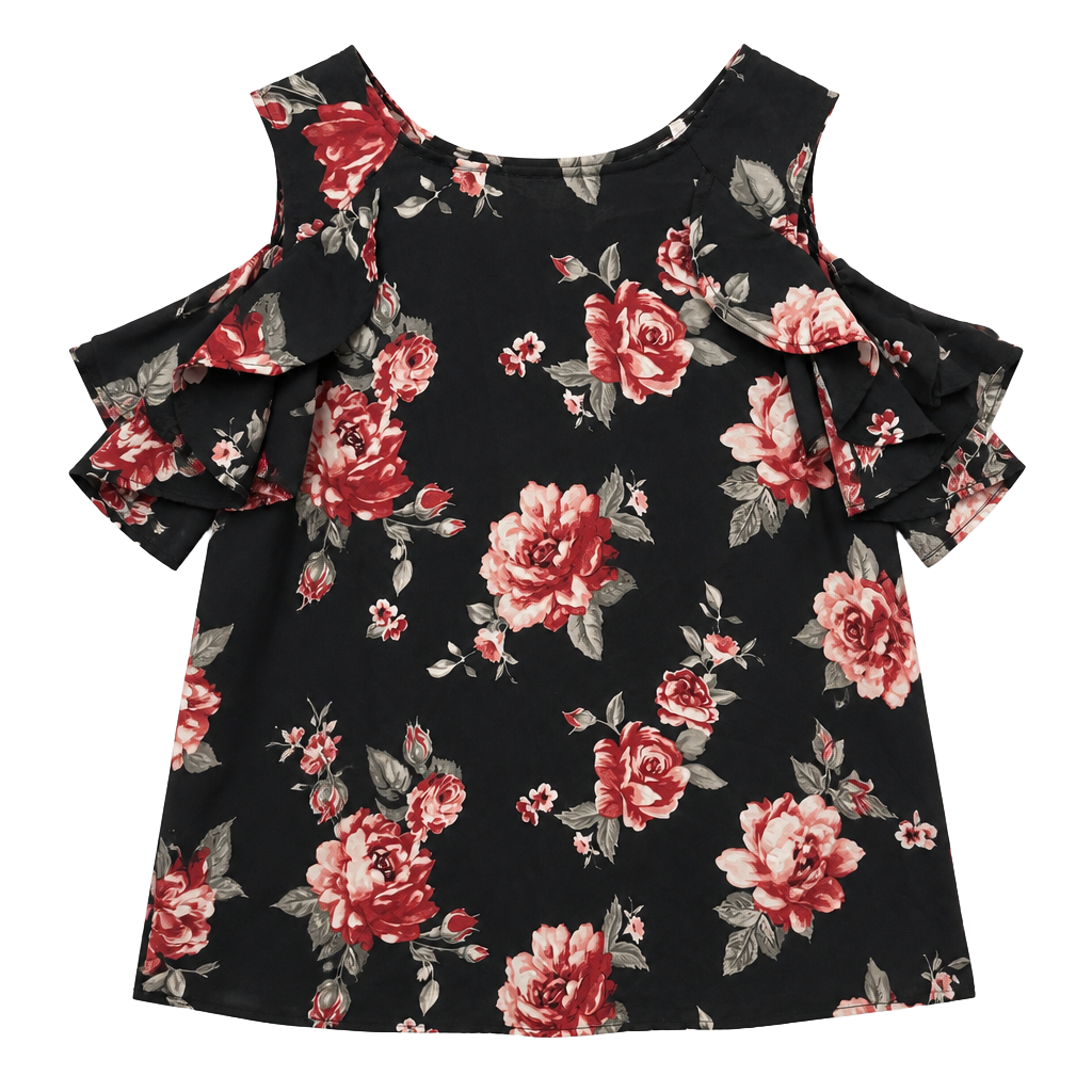 Stella Tweed Floral Cold Shoulder Ruffle Blouse Size XL 1